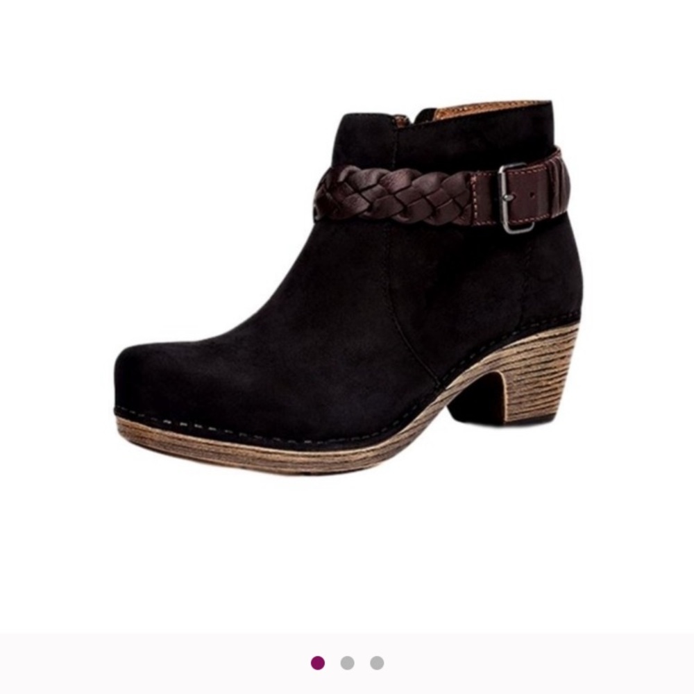 Dansko Tivopi Michelle Black Leather Ankle Boots with Braided Strap